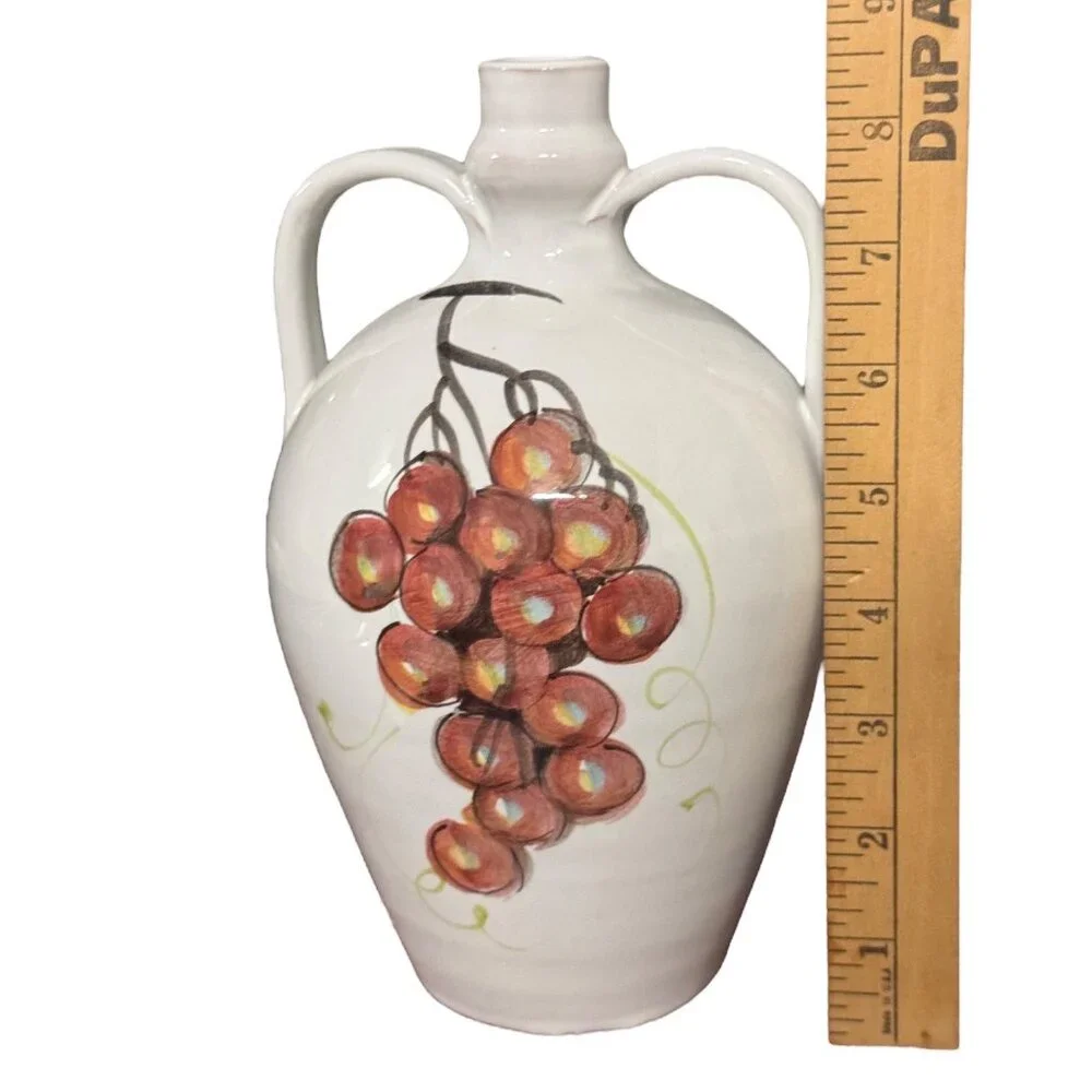 VNTG Eboli & Tombolo Italian Ceramic Vase Hand-Painted  Double Handled 8.5 “ Tal